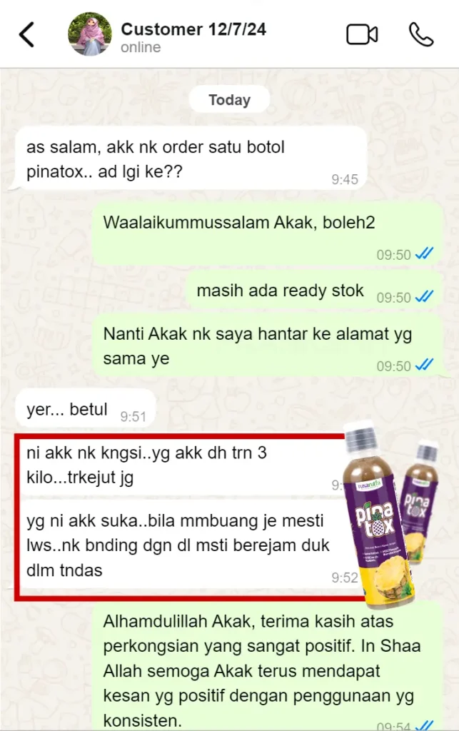 Gambar Testimoni (1) - Turun Berat Badan - Pinatox Detox