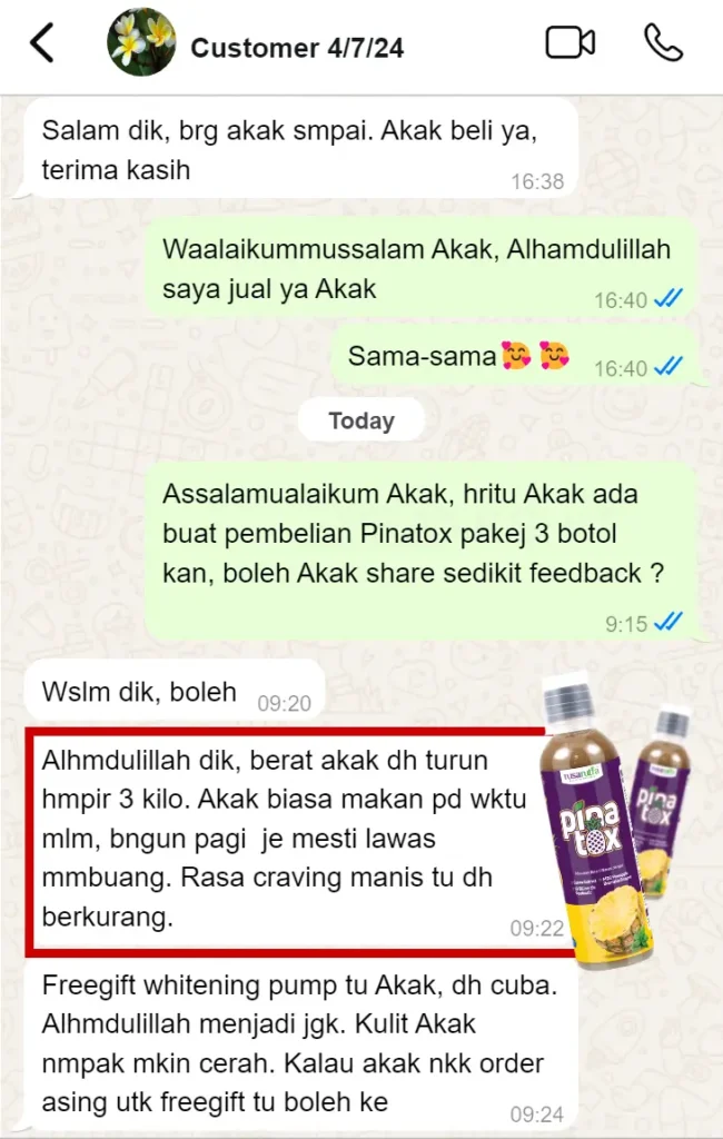 Gambar Testimoni (4) - Turun Berat Badan - Pinatox Detox